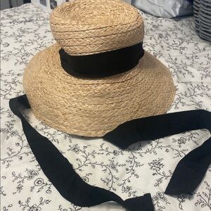 Adorable 💯 Raffia Sun Hat with Black Ribbon made in Italy:)